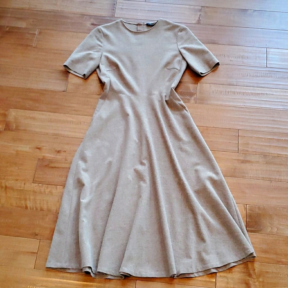 Zara Camel Fit & Flare Midi Dress Size XS